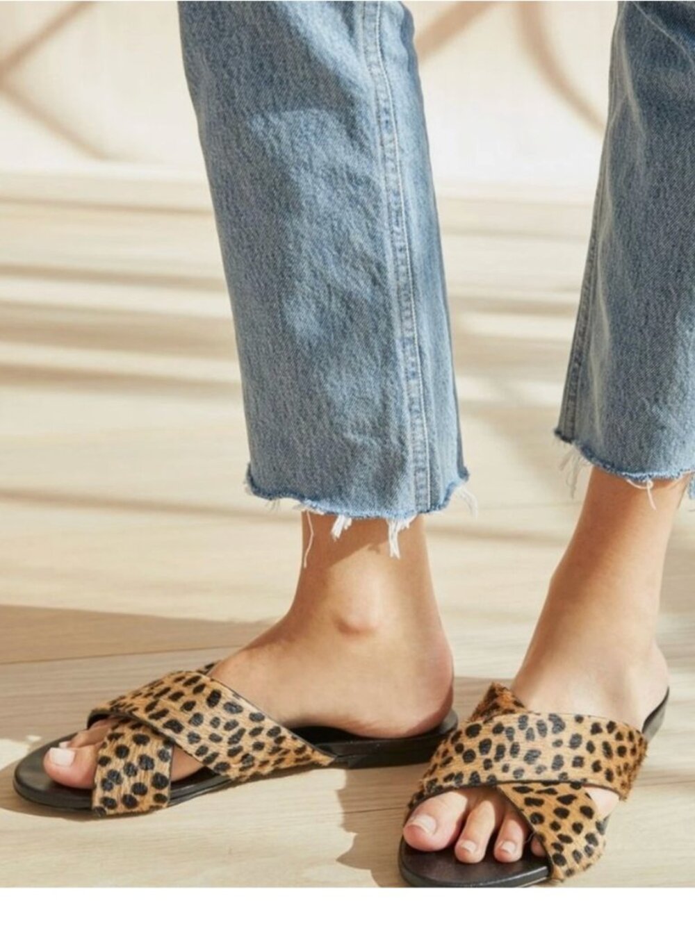 Jenni Kayne Pony Hair Crossover Sandals in Cheetah, 38 EU 8 US NWOB